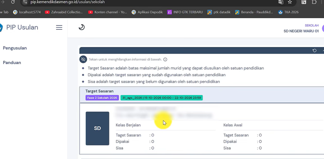 Cara Cek Target Sasaran dan Kuota Pengusulan PIP Sekolah di SIPINTAR 2026 / Dapodik